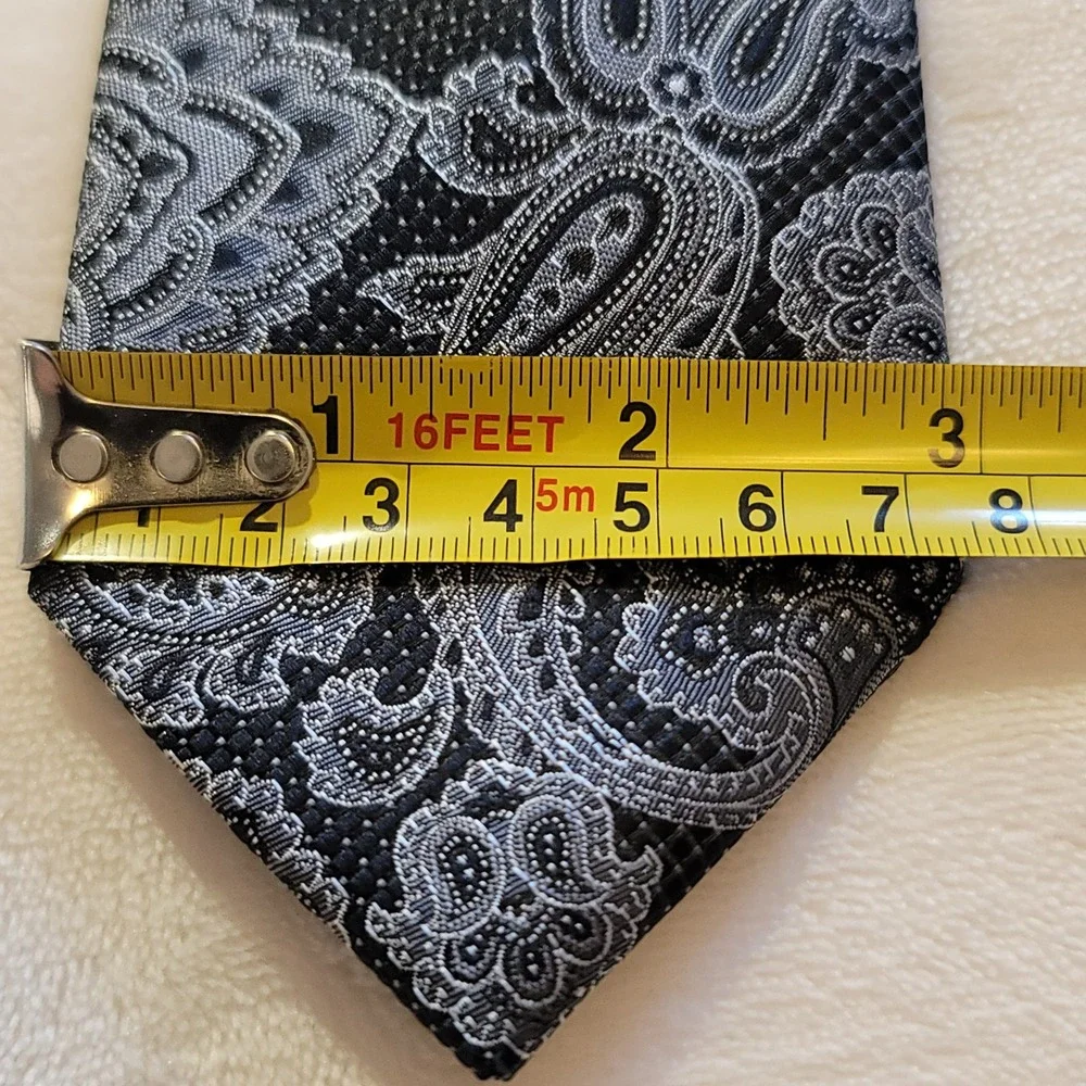 Stafford‎ Necktie Mens One Size Black Silver Paisley Classic Formal Everyday 365